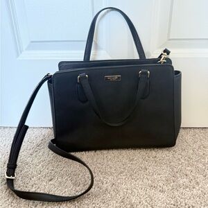 kate spade black leather structured satchel with crossbody strap